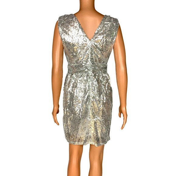 Fashion Classic Fashion Sequin Faux-Wrap Sheath Dress Silver M (US 6-8) - Picture 3 of 5
